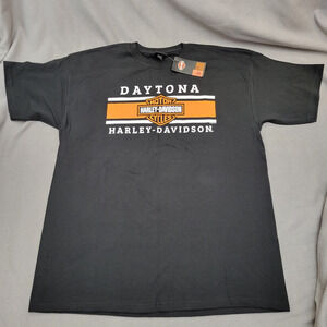 HARLEY DAVIDSON Shirt XL Black Orange Daytona FL Teddy Morse ColorBlock Logo New